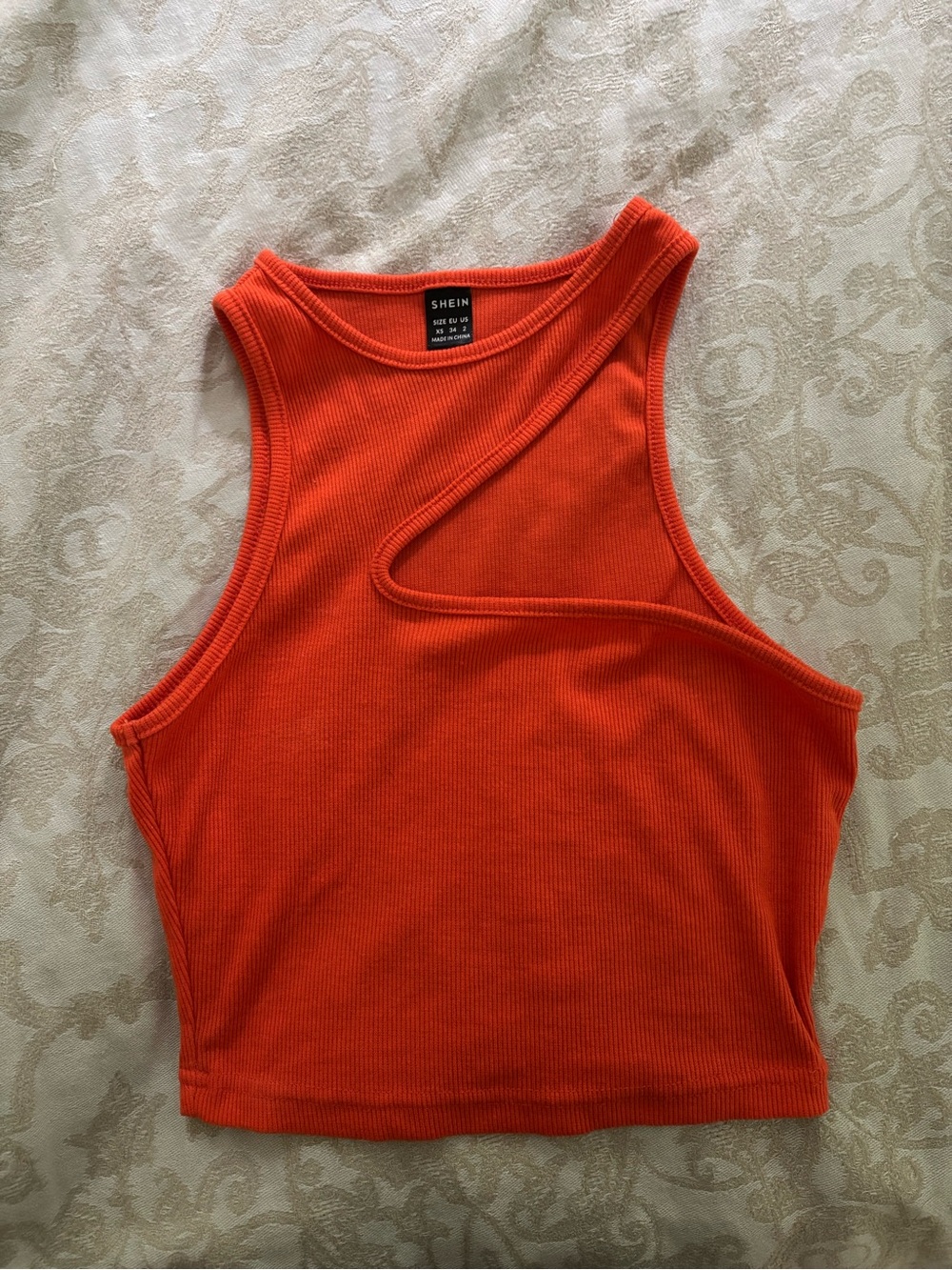 SHEIN Orange Asymmetrical Cutout Ribbed Crop Tank